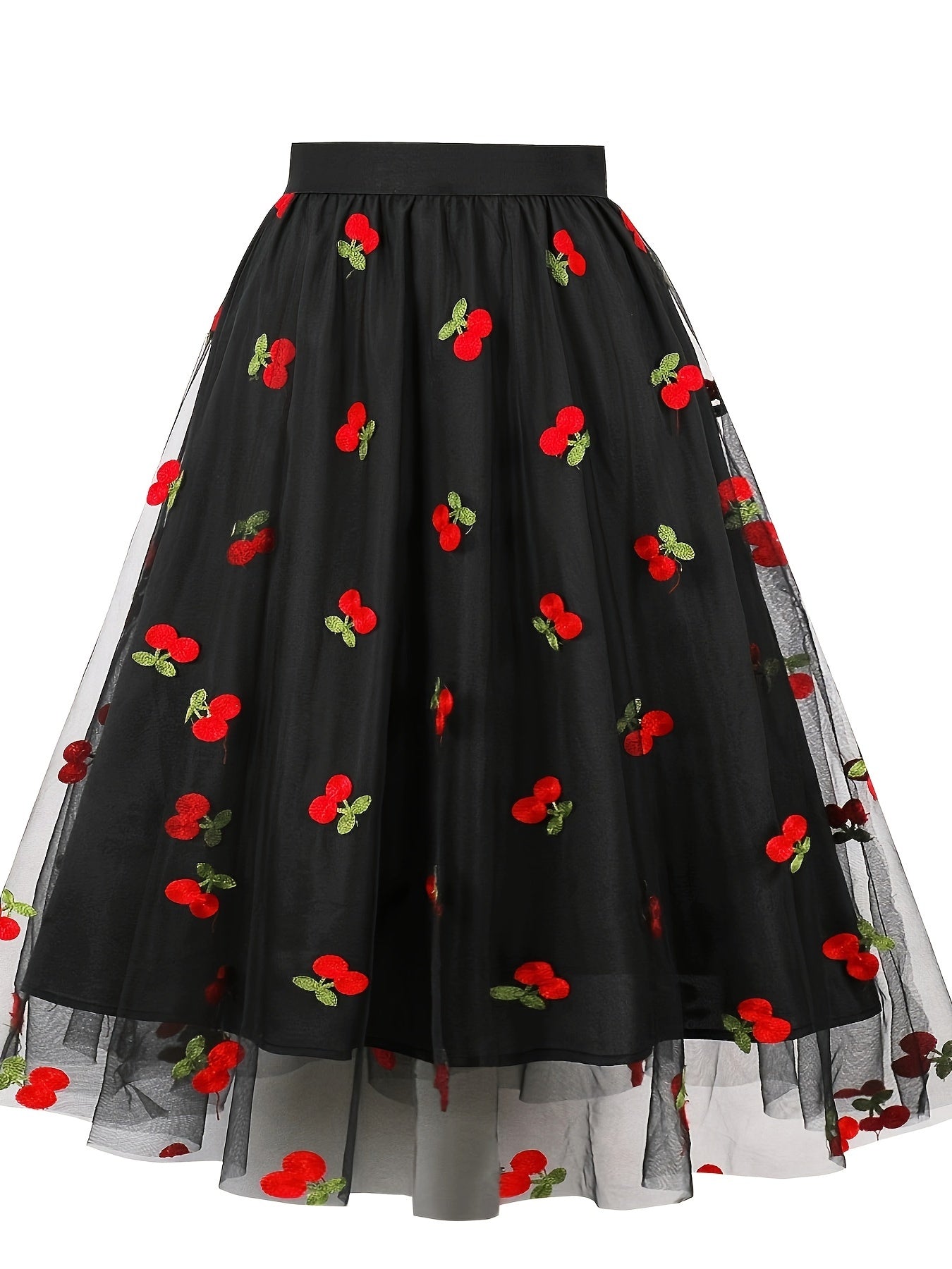 Floral Print Mesh High Rise A line Plus Size Skirt