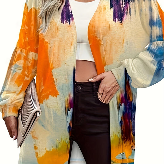 Women's Plus Tie Dye Long Sleeve Open Front Cardigan