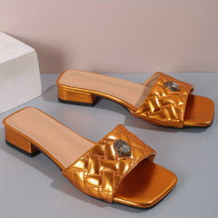Women's Quilted Slide Sandals Chunky Heels Open Toe Casual Shoes