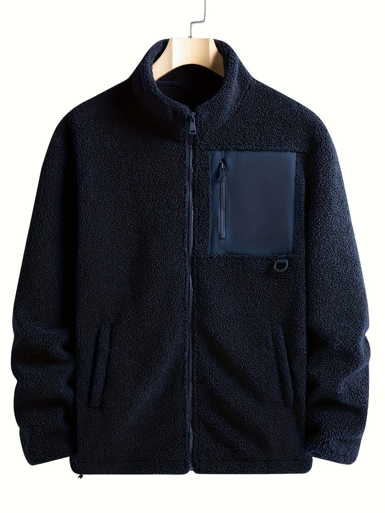 Men's Fleece Zip Up Stand Collar Jacket for Autumn Winter