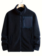 Men's Fleece Zip Up Stand Collar Jacket for Autumn Winter