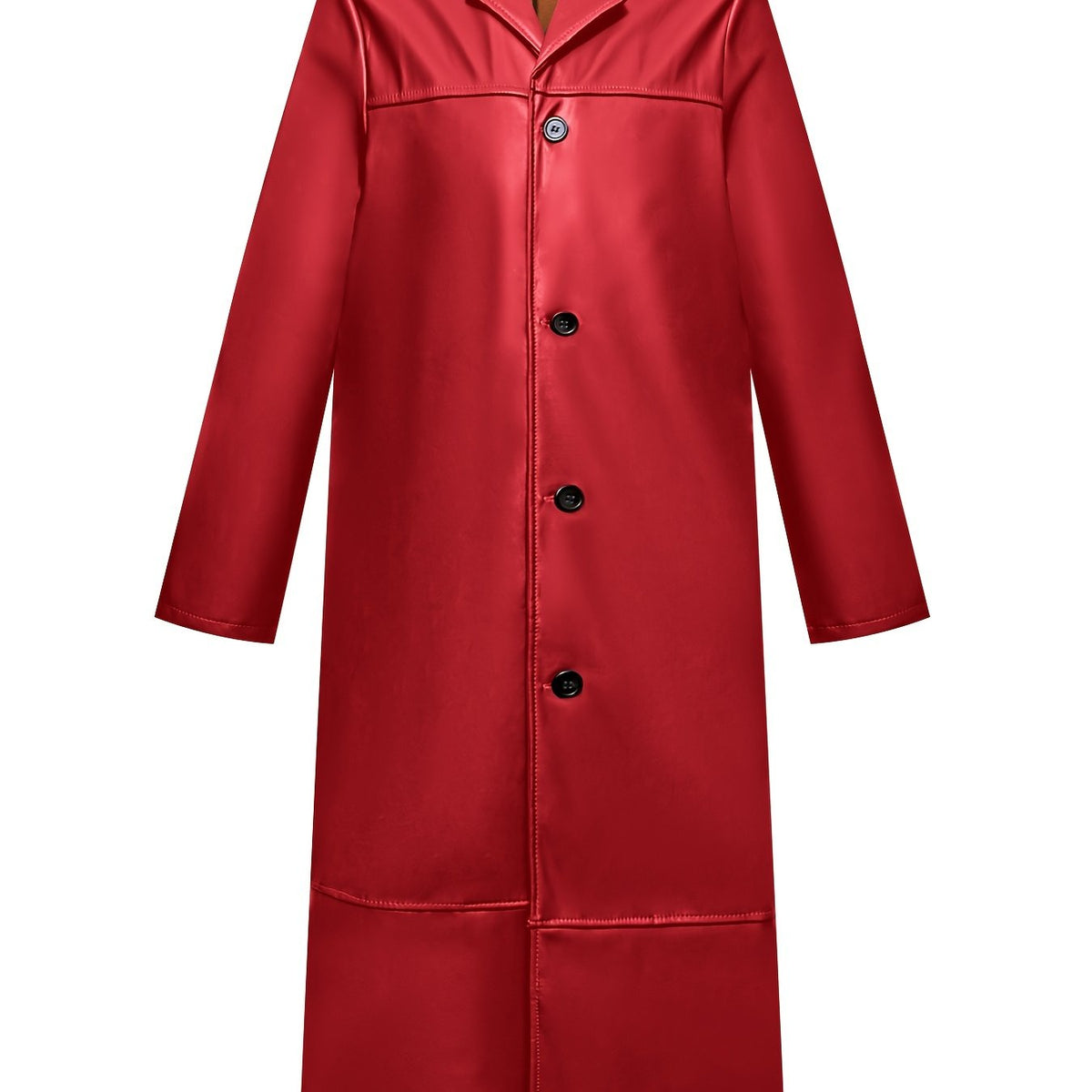 Men's Pu Overcoat Casual Lapel Stretch Button Up Faux Leather Long Coat