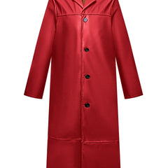 Men's Pu Overcoat Casual Lapel Stretch Button Up Faux Leather Long Coat