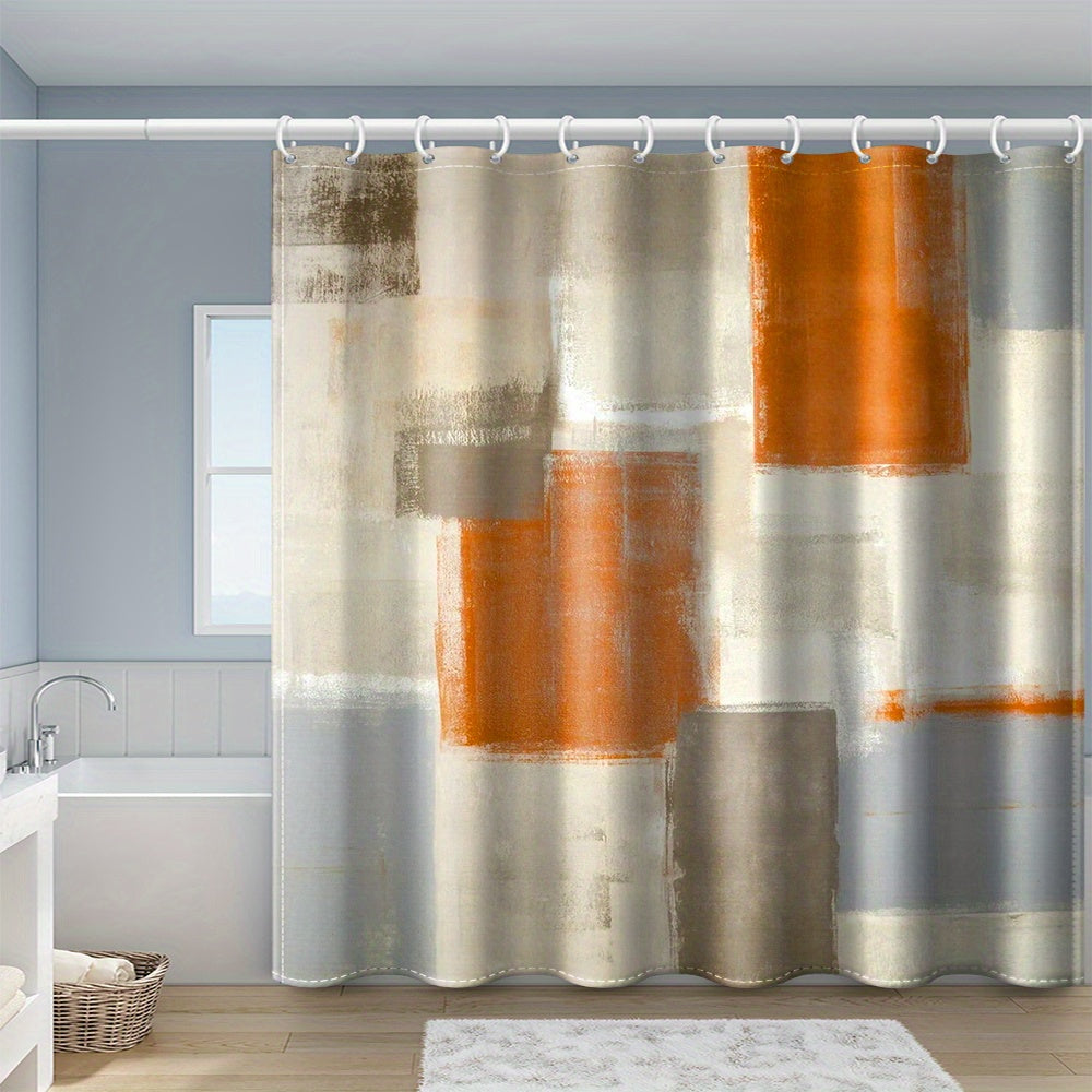 Waterproof Plaid Shower Curtain with 12 Hooks
