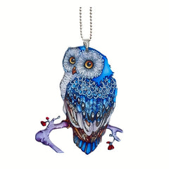 Acrylic Owl Car Rearview Mirror Pendant Fan Keychain Decoration