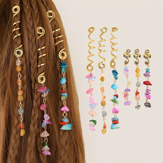 Braided Hair Ring Natural Stone Pendant Hair Buckle Dredlock Vintage Hair Clip