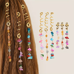 Braided Hair Ring Natural Stone Pendant Hair Buckle Dredlock Vintage Hair Clip
