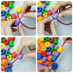 60pcs Bead Stringing Toy for Kids Ages 3 Shape Sorting Fine Motor Skills Set