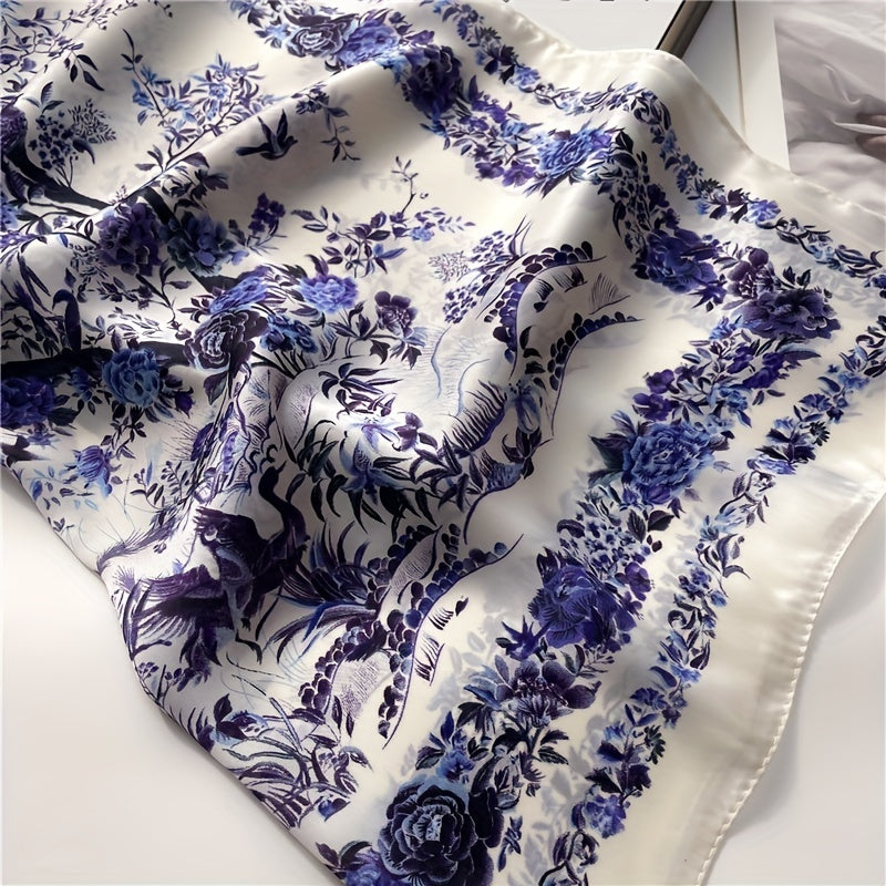 Vintage Flower Print Bandana Silk Scarf Neckerchief Hair Accessory