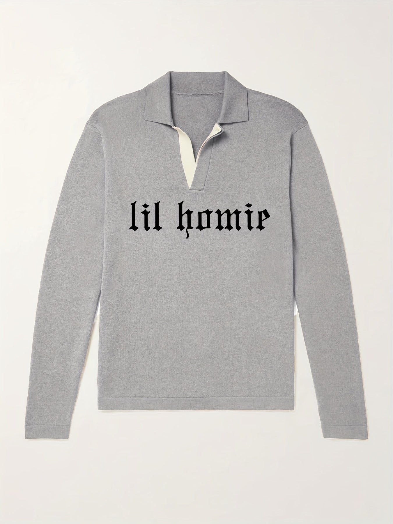 Retro Letter Knit Polo Shirt Men's V Neck Pullover Sweater