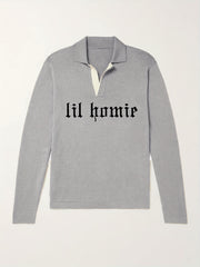 Retro Letter Knit Polo Shirt Men's V Neck Pullover Sweater