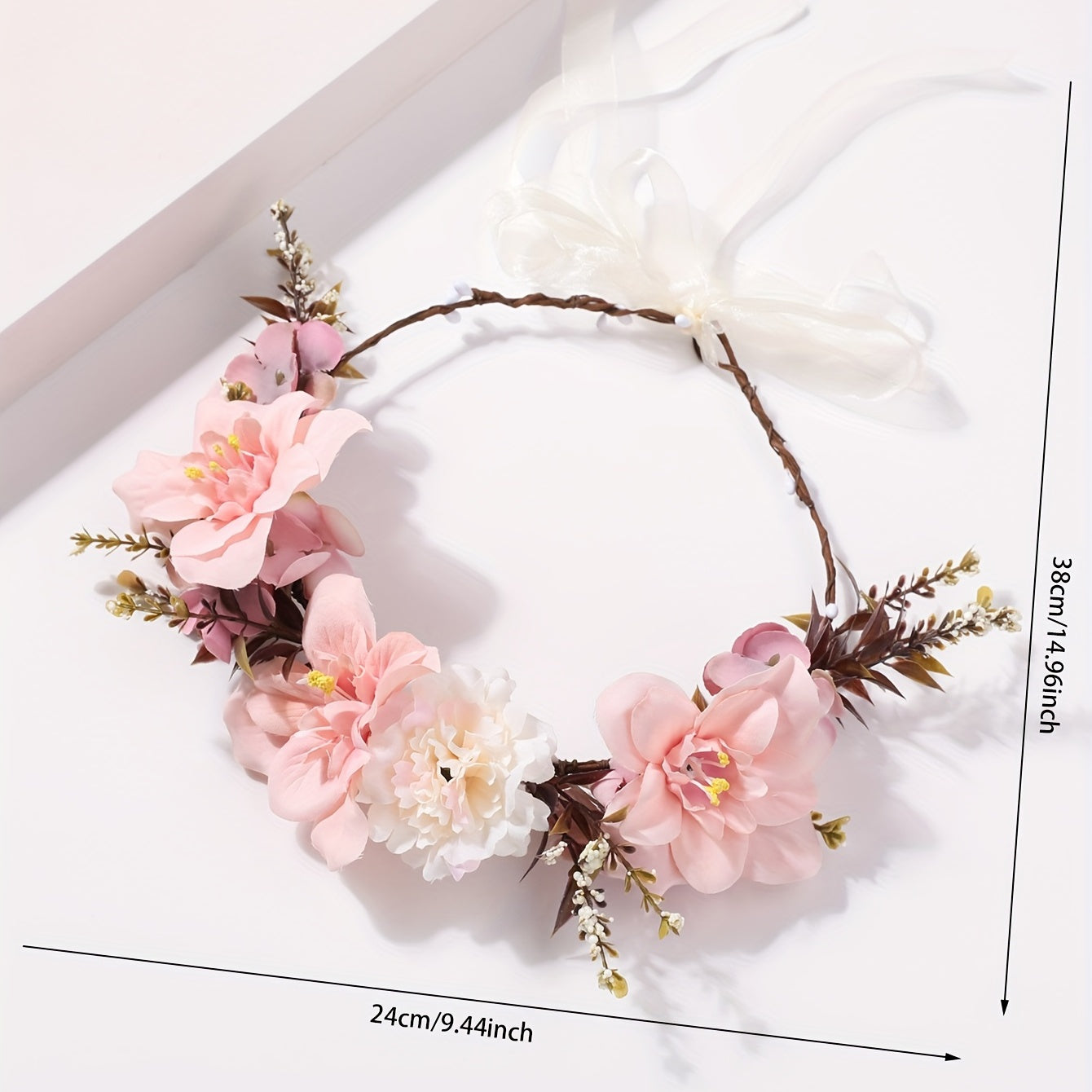 Boho Pink Wreath Flower Headband Crown for Women Girls