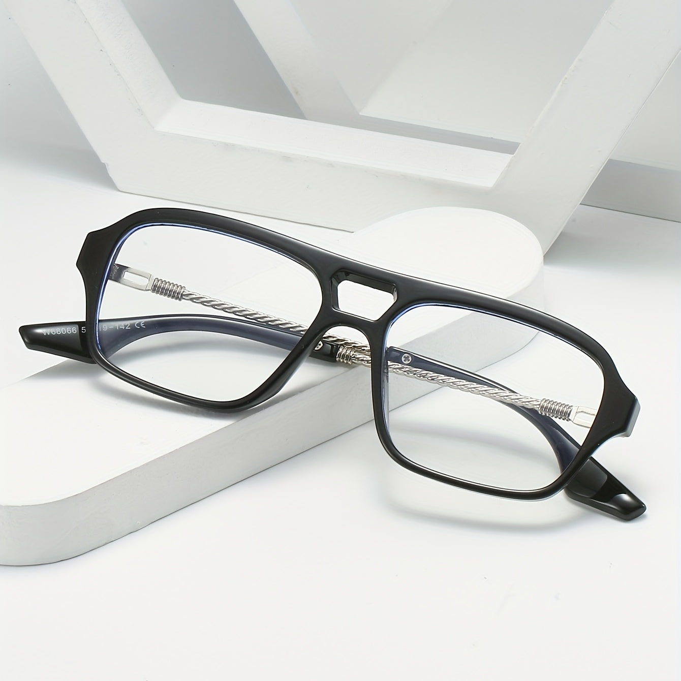 Men's Double Beam Hollow Frame Glasses Anti Light Flat Mirror