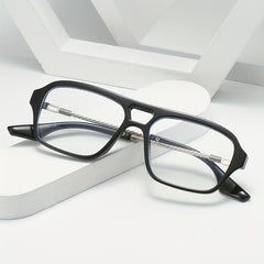 Men's Double Beam Hollow Frame Glasses Anti Light Flat Mirror
