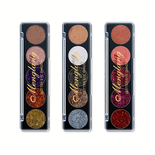 Glitter Eyeshadow Palette 5 Colors High Pigmented Stage Makeup Grey Taupe