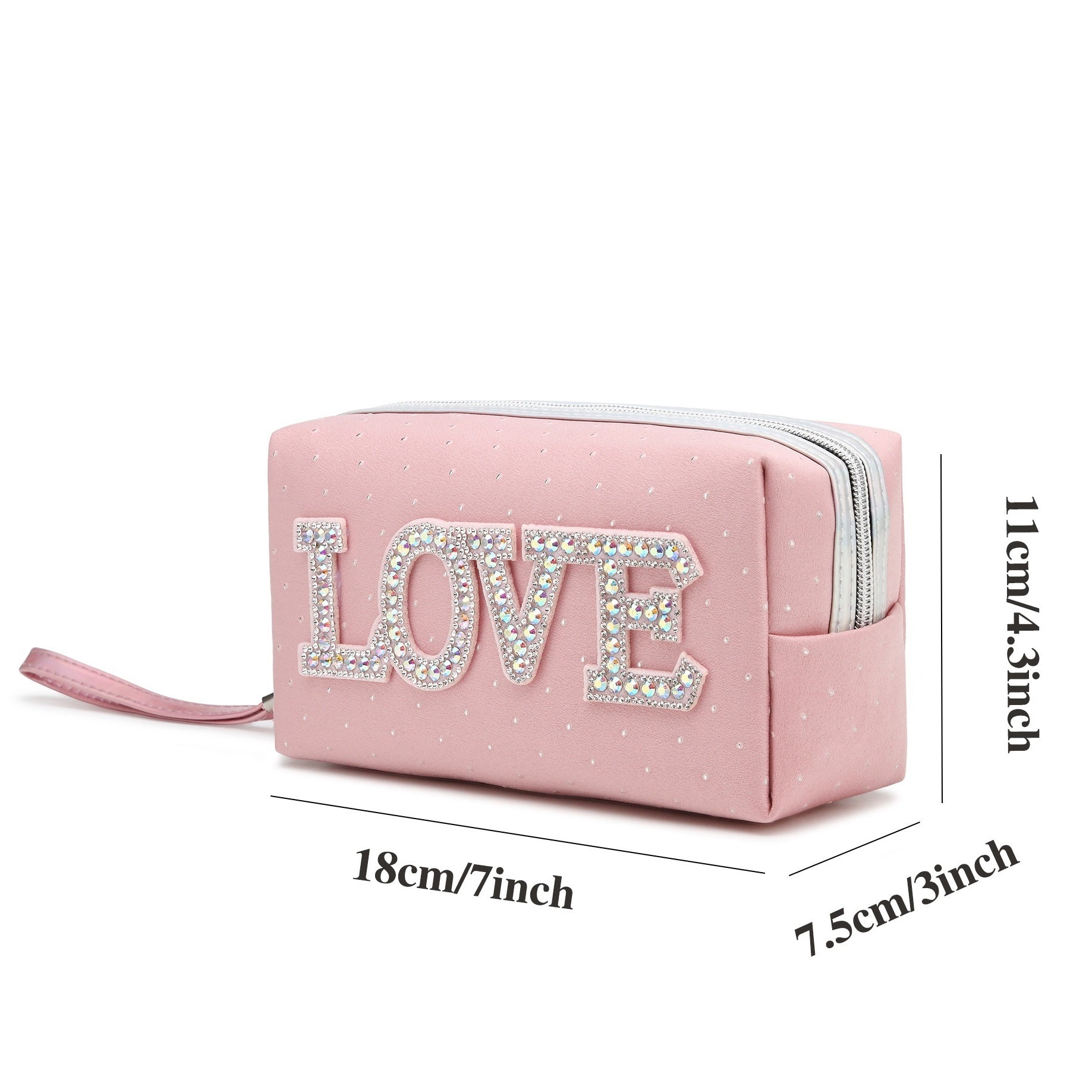 Queen Love Letter Cosmetic Toiletry Bag with Rhinestone Varsity Patches