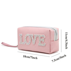 Queen Love Letter Cosmetic Toiletry Bag with Rhinestone Varsity Patches