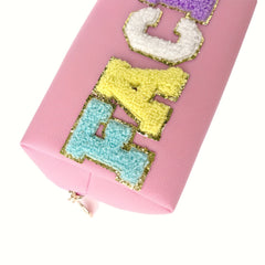 3 Pcs Preppy Patch Makeup Bag Chenille Letter Cosmetic Bag Waterproof Zipper