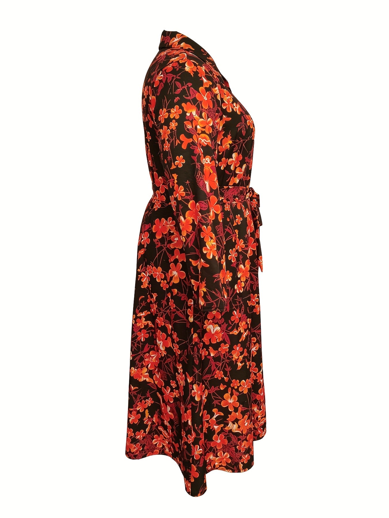  Floral Print Boho Shirt Dress with Belt