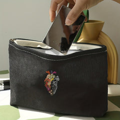 Halloween Flower Heart Print Cosmetic Bag Gothic Zipper Travel Storage Bag