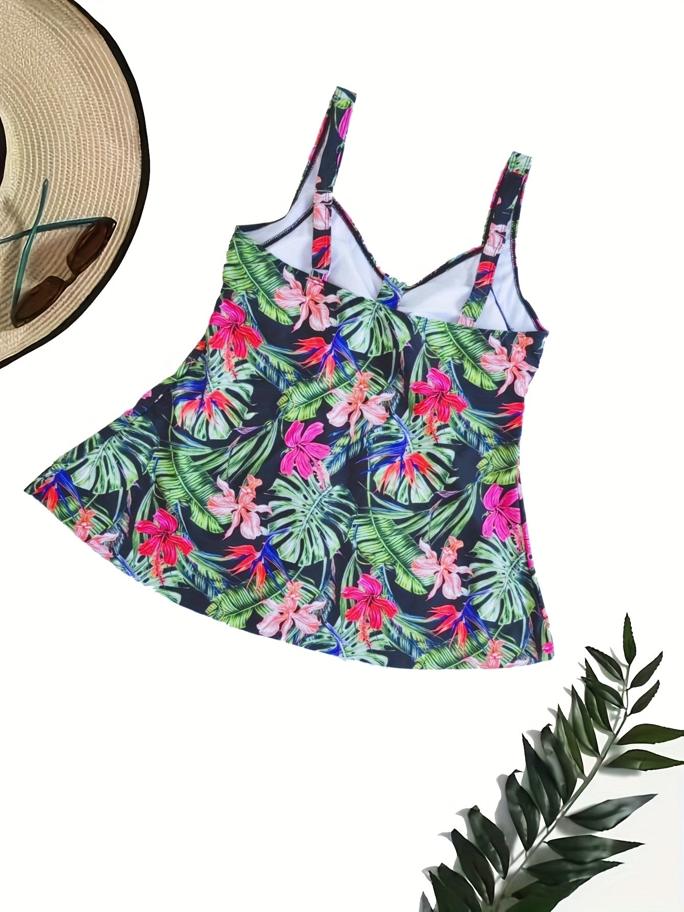  Boho Tankini Set Tropical Print V Neck Cami Top & Shorts