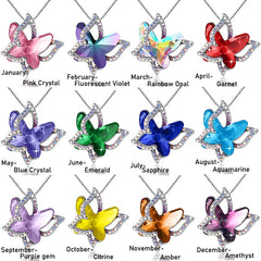 12-Month Birthstone Butterfly Pendant Necklace for Mother's Anniversary Birthday