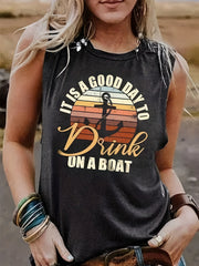 Anchor & Letter Print Tank Top Summer Sleeveless Top