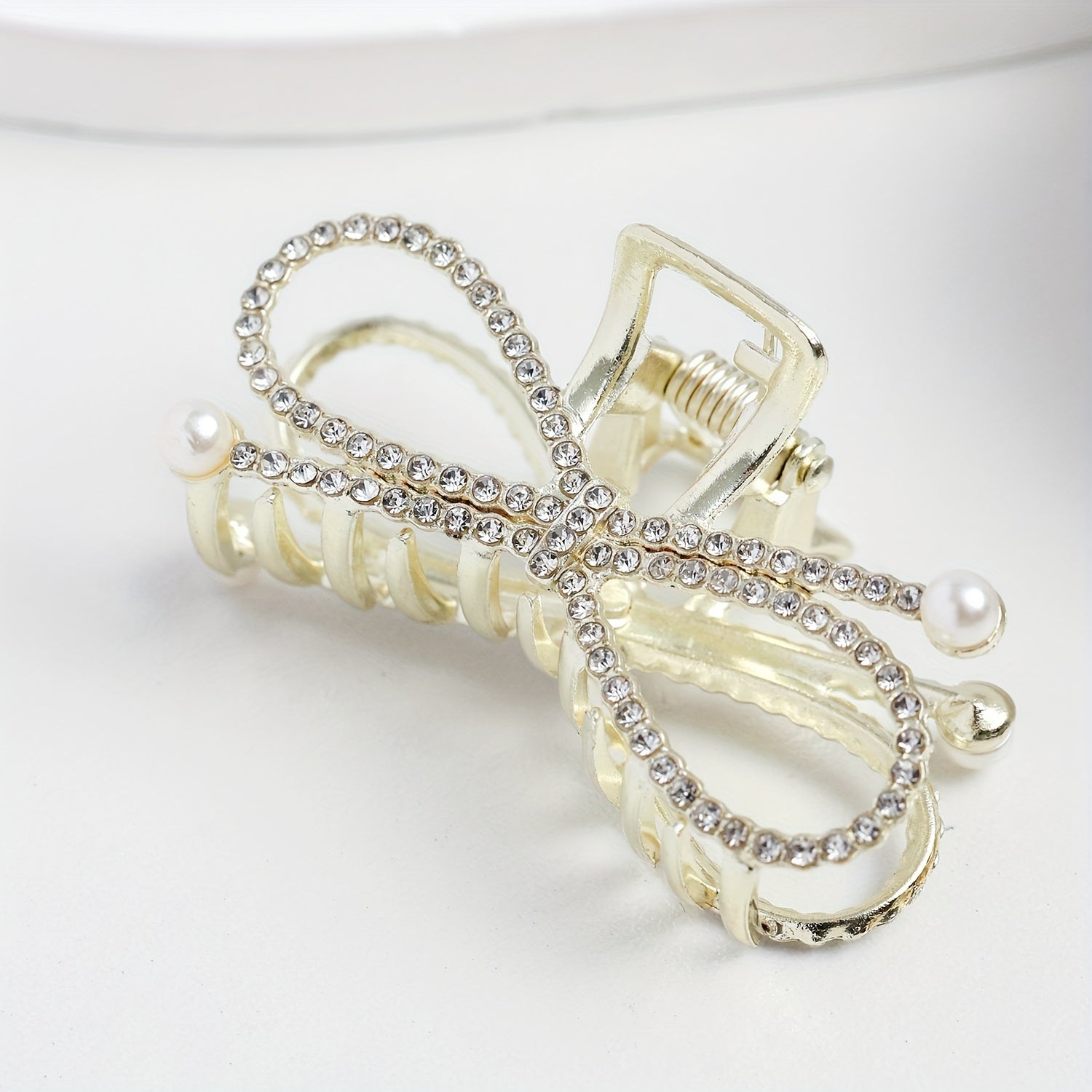 Rhinestone Hair Claw with Faux Pearl Large Shark Claw Jewelry for Women