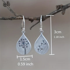 Vintage Dandelion Drop Dangle Earrings Water Drop Silver Plated Jewelry