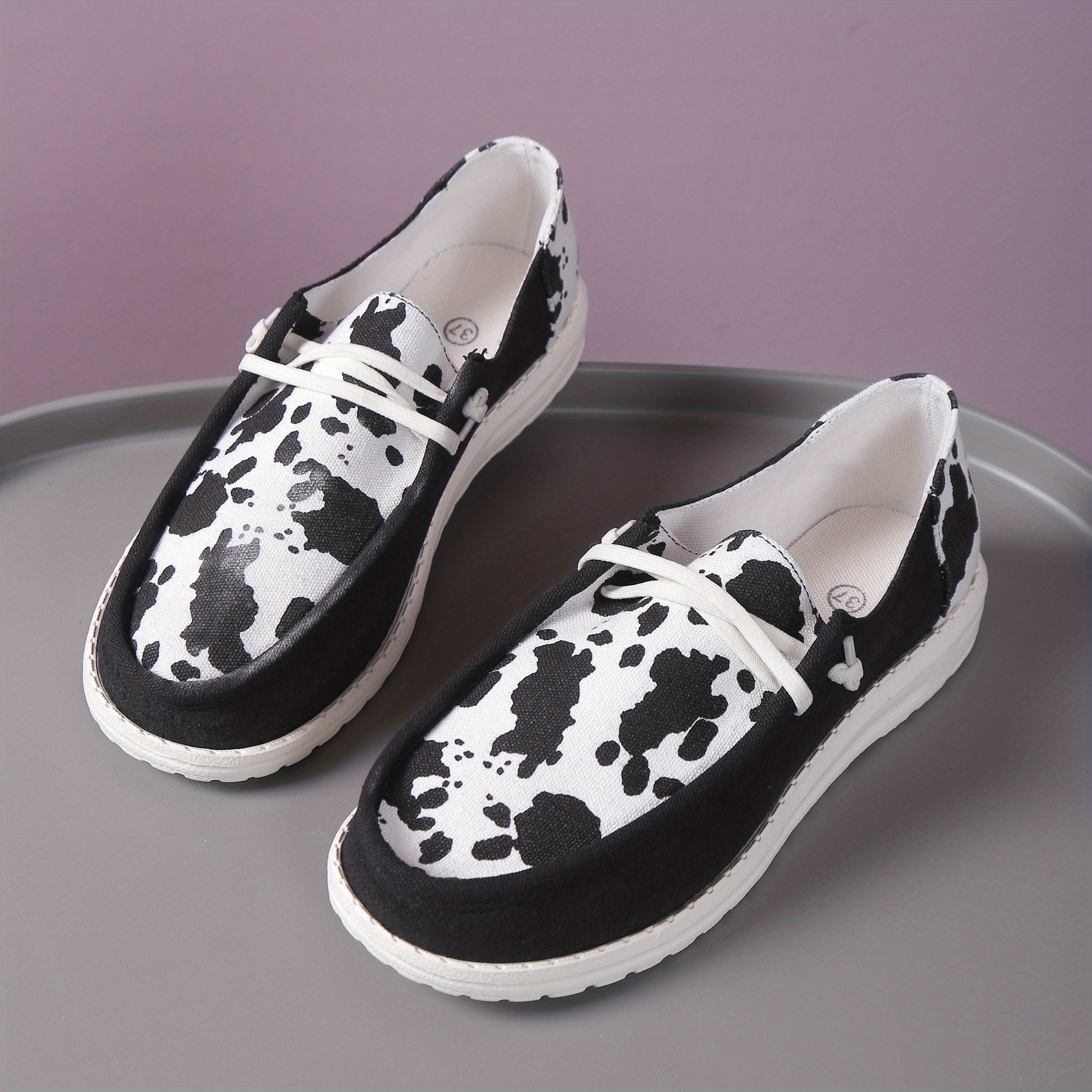 Cow Pattern Sneakers Low Top Canvas Shoes for Women