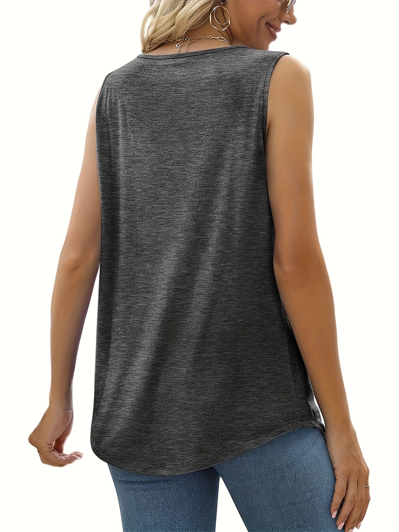 Plus Size Casual Tank Top Women's Plus Square Neck Medium Stretch Pleated