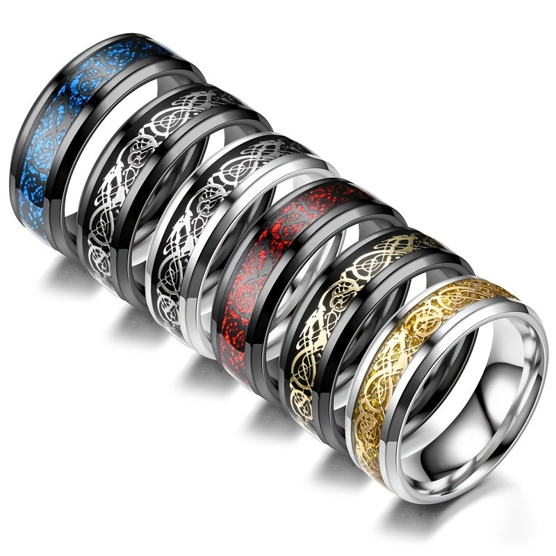 Men's Steel Dragon Pattern Ring Retro Niche Men's Ring