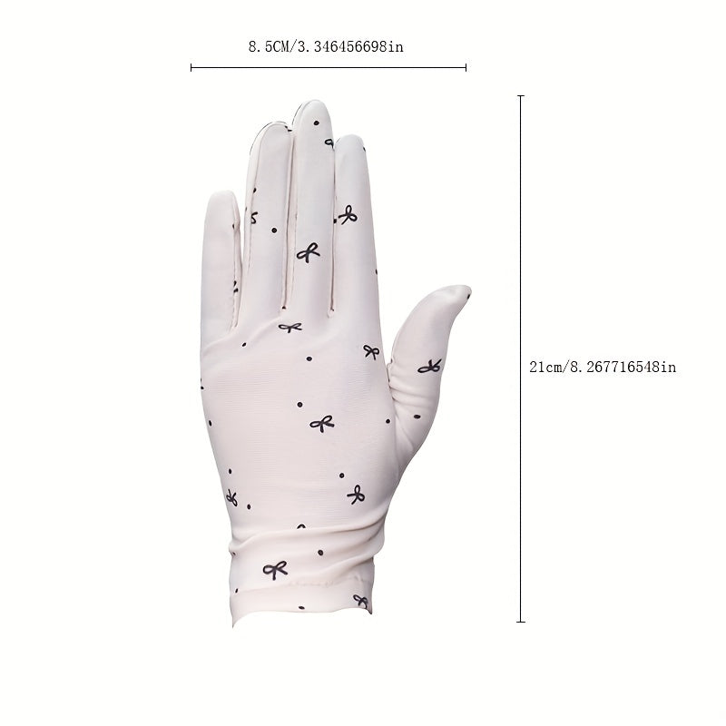 Bow Print Thin Gloves Solid Sunscreen Short Gloves Elastic Riding Driving Gloves