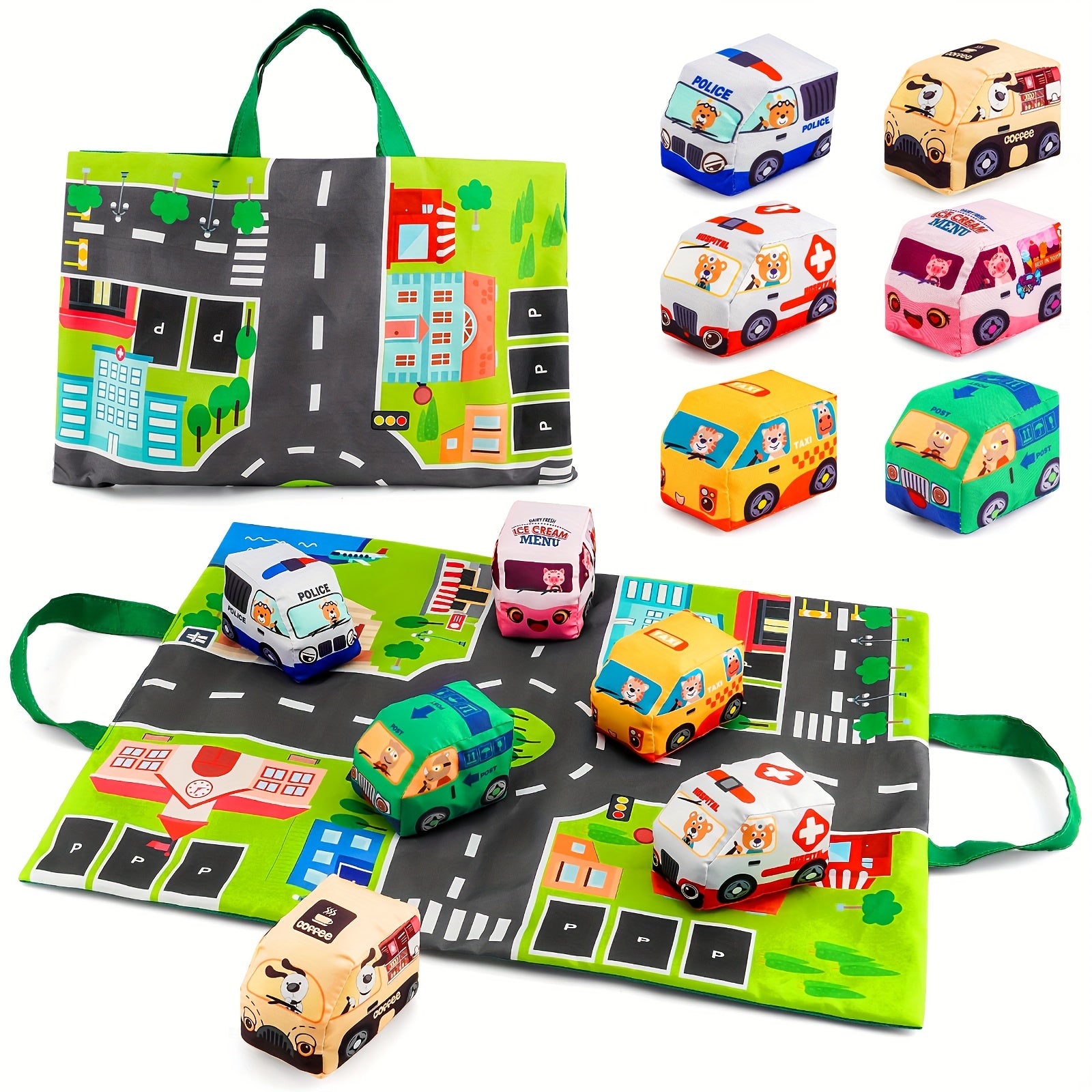 6 Soft Car Toys with Game Mat Storage Bag