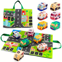 6 Soft Car Toys with Game Mat Storage Bag
