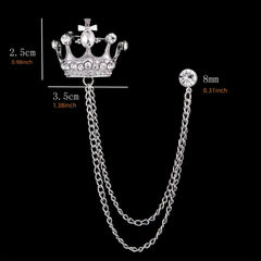 Men's Rhinestone Crown Tassel Chain Brooch Pin