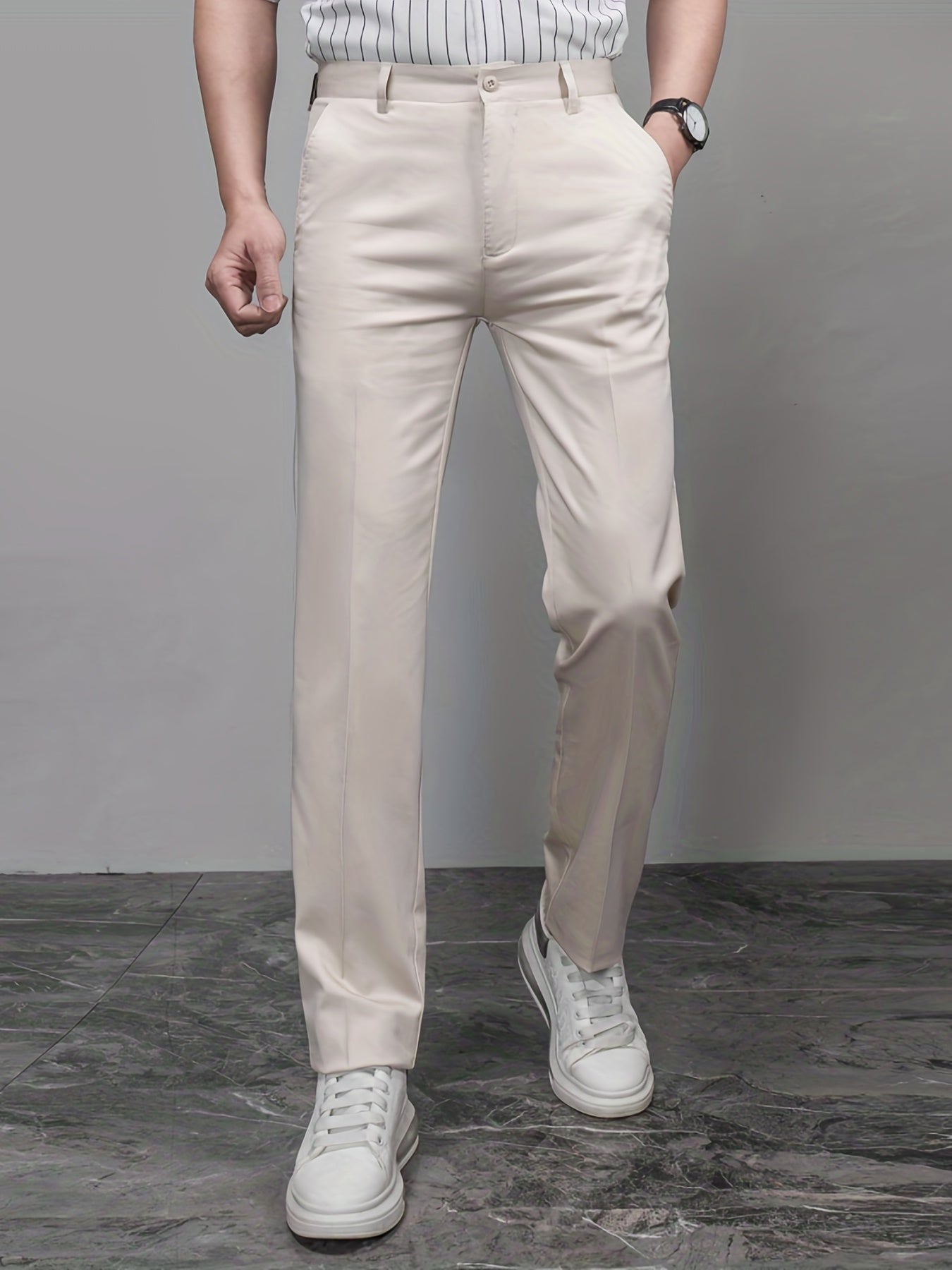 Men's Straight Leg Trousers Relax Fit Pants for Business Formal Summer