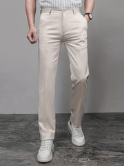 Men's Straight Leg Trousers Relax Fit Pants for Business Formal Summer