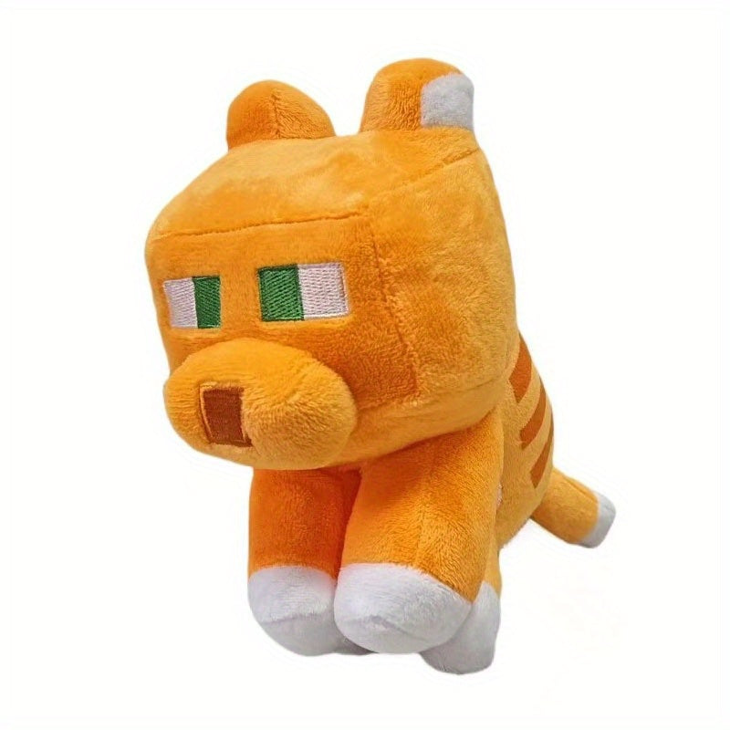 Standing Orange Cat Plush Toy Soft Stuffed Animal with Green Eyes
