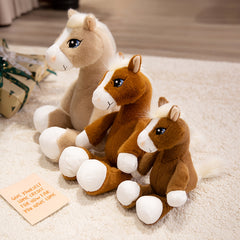 Soft Plush Horse Toy for Kids Cuddly Stuffed Animal Brown Polyester Material