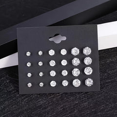 Round 6 Claw Crystal Zircon Earrings 12 Pairs Pack