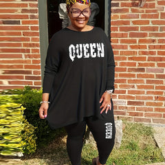 Women's Plus Size Letter Print Long Sleeve Top & Leggings Casual Outfit Set