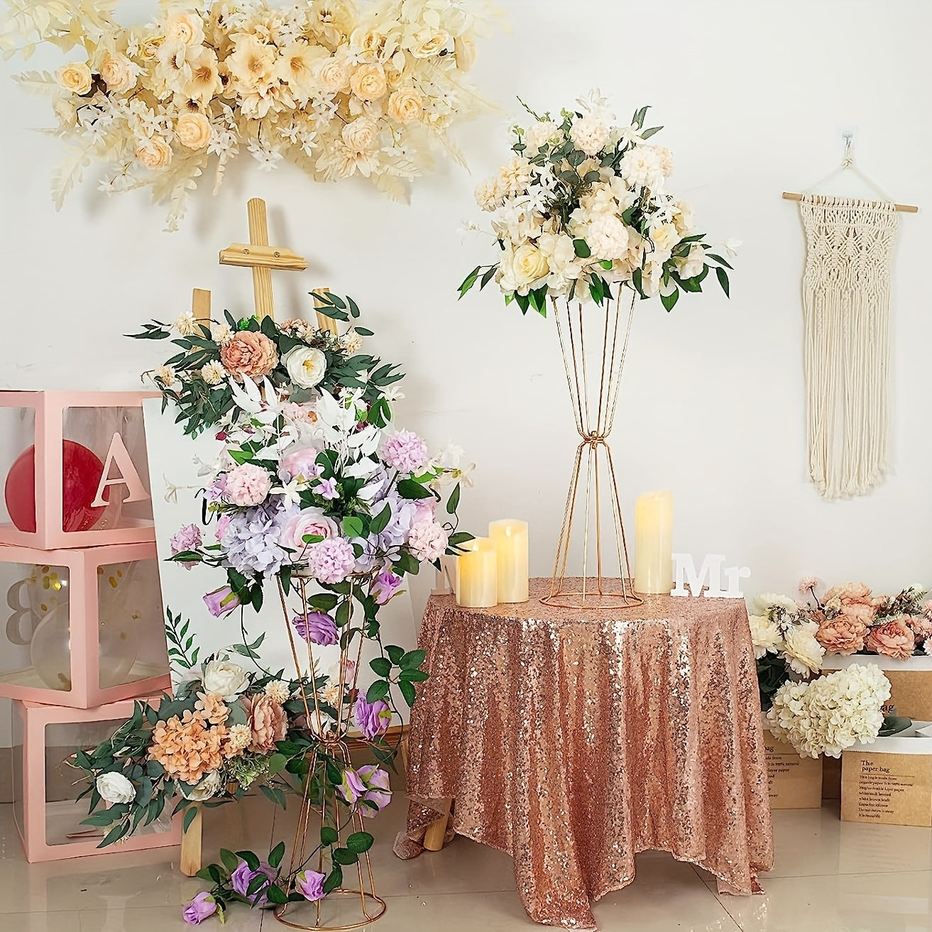 Set of 4 Golden Geometric Centerpieces for Wedding