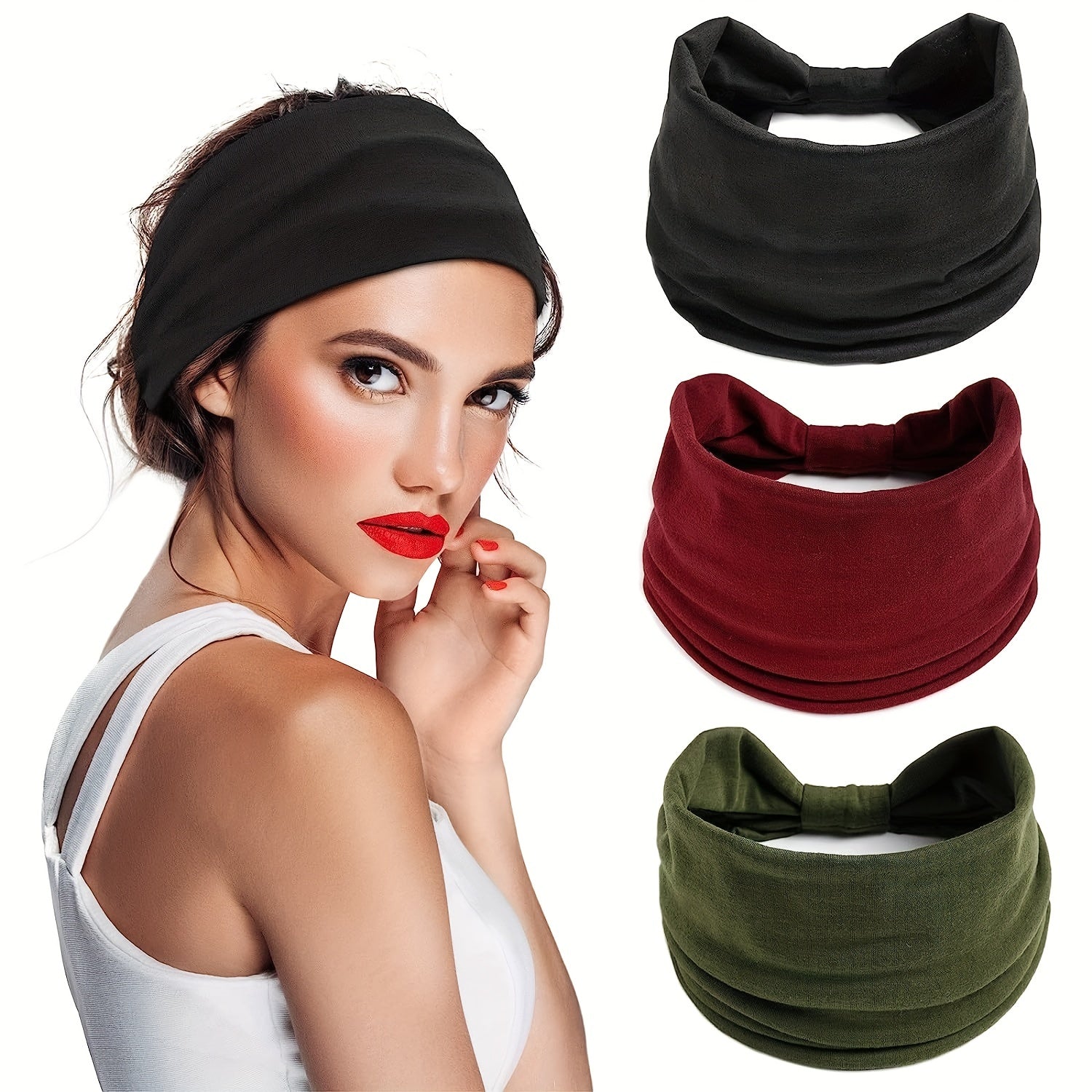 Solid Stretchy Wide Headband for Women Yoga Running