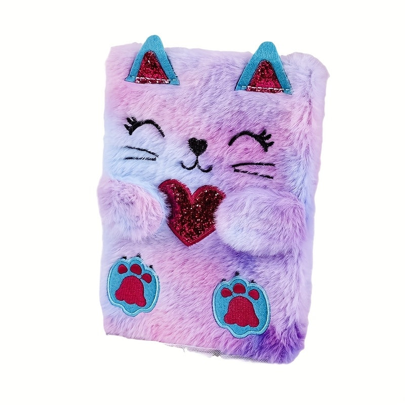 Pastel Purple Cat Plush Notebook A5 Blank Pages Journal