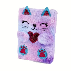 Pastel Purple Cat Plush Notebook A5 Blank Pages Journal