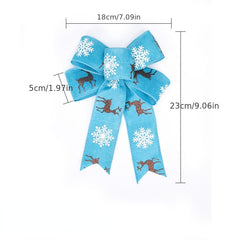 Christmas Tree Decoration Burlap Bow Printed Elk Snowfla...