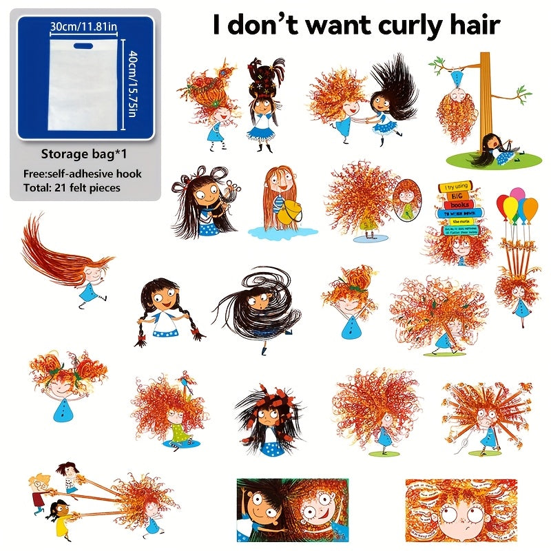 21pcs Felt Set No Curly Hair Book Theater Props Interactive Toy