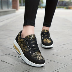 Women's Lace up Wedge Sneakers Lightweight Casual Running Shoes