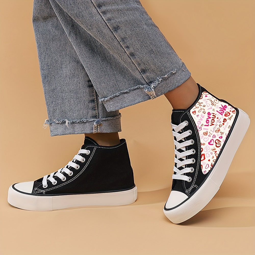 Love Print Flat Heighten Chunky Canvas Sneakers